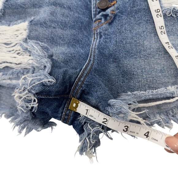 HIDDEN Women Distressed Blue Denim High-Waisted Shorts XL Frayed Hem Button Fly - Picture 6 of 13